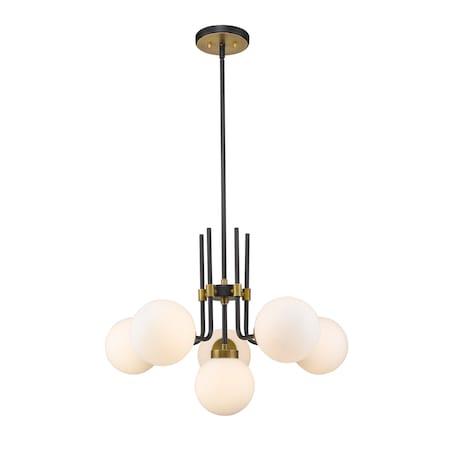 Z-Lite Parsons 6 Light Chandelier, Matte Black, Olde Brass & Opal 477-6MB-OBR